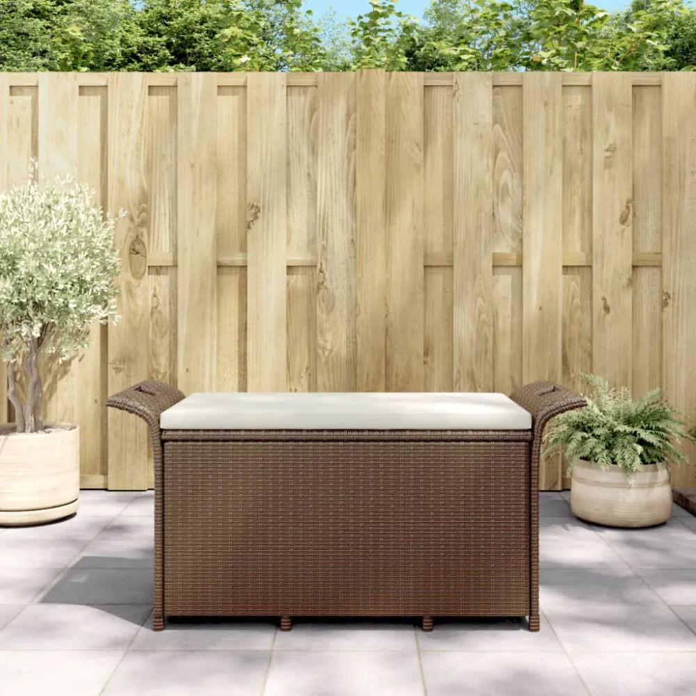 Confortevole Ergonomico Panca da Giardino con Cuscino Marrone 116x46x57cm Polyrattan