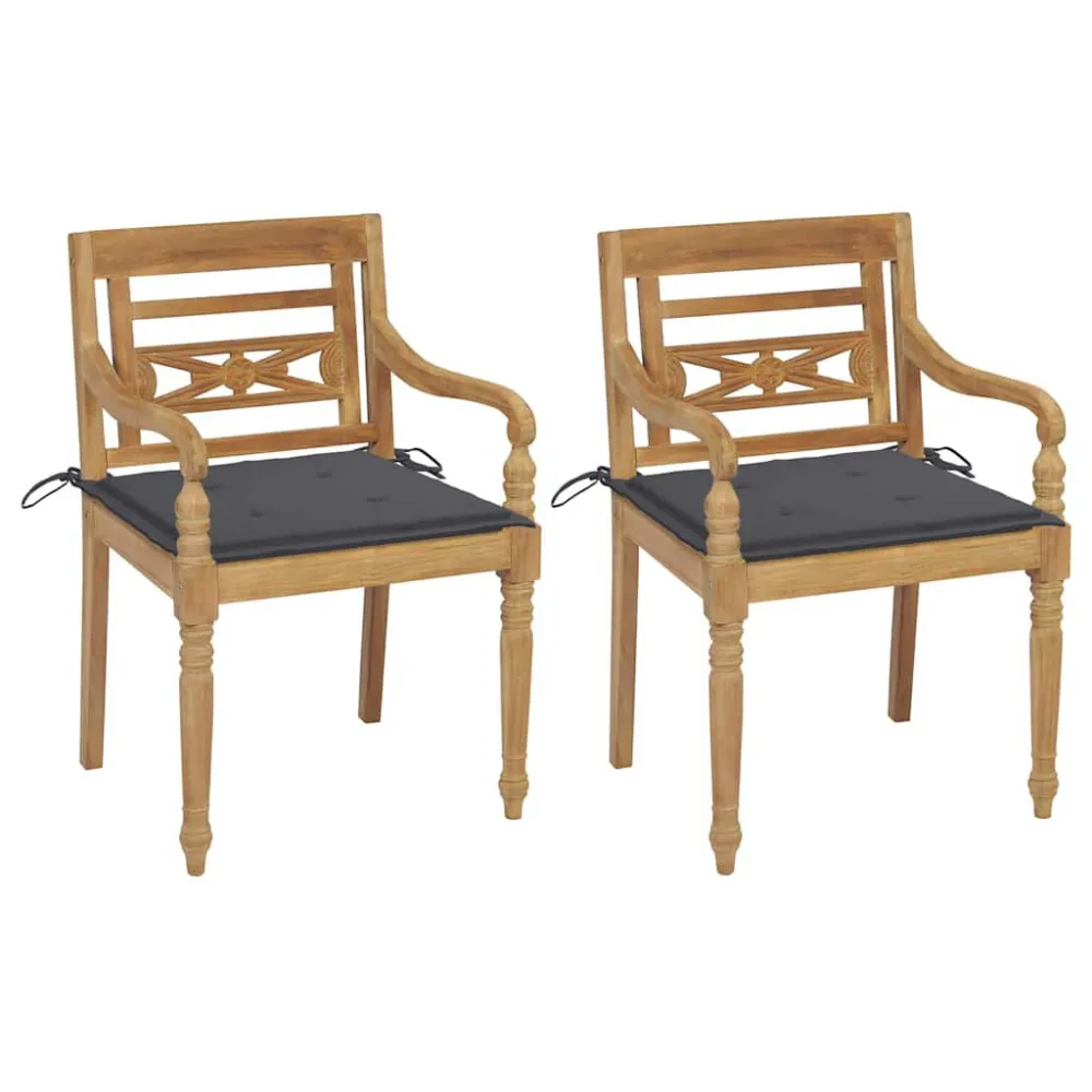 Confortevole Ergonomico Sedie Batavia 2 pz con Cuscini Antracite Massello di Teak