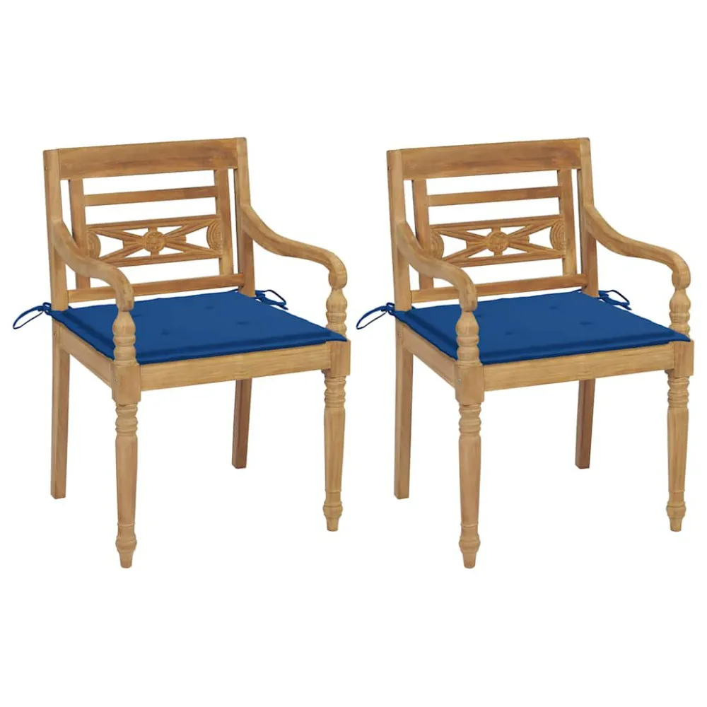 Confortevole Ergonomico Sedie Batavia 2 pz con Cuscini Blu Reale Massello di Teak