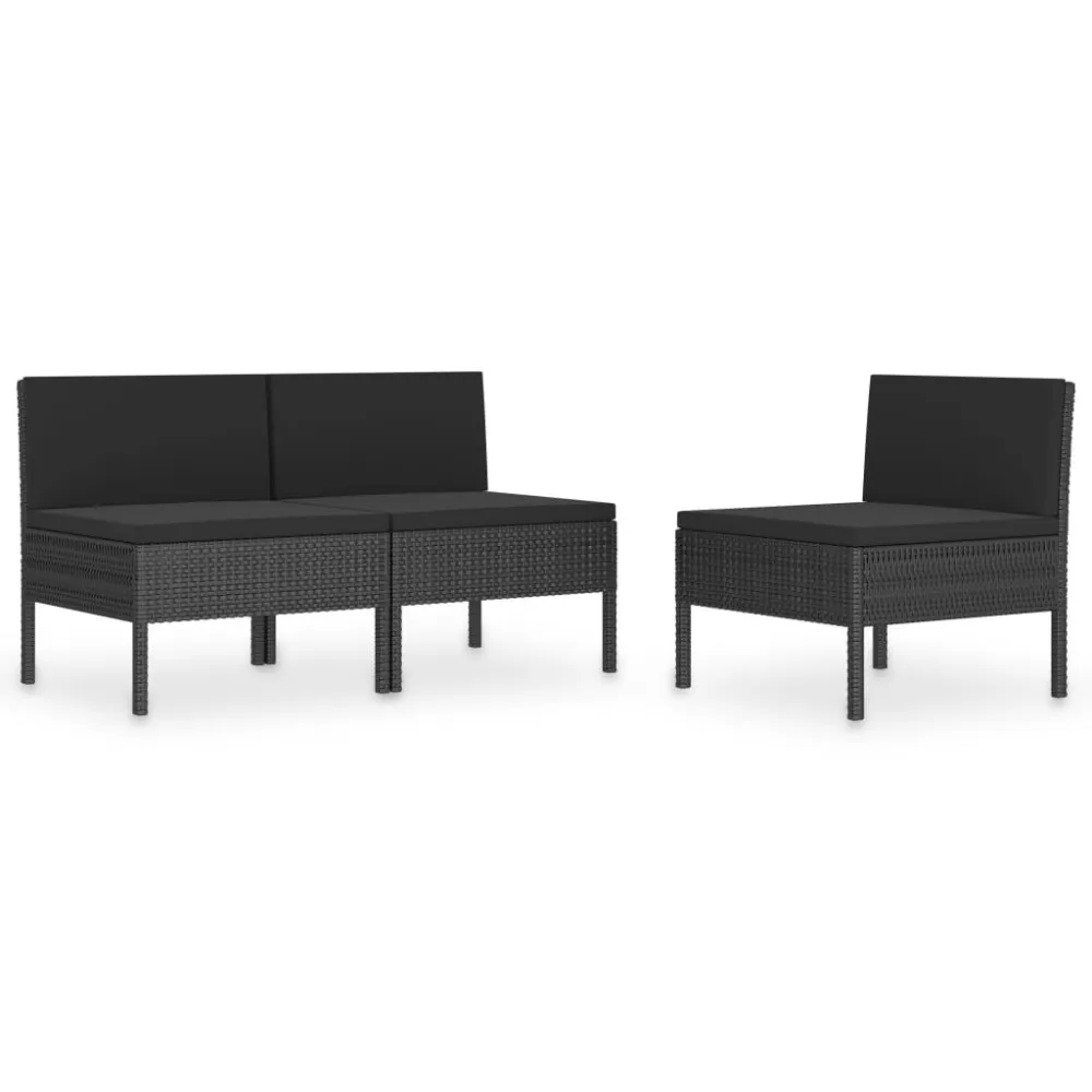Confortevole Ergonomico Sedie da Giardino 3 pz con Cuscini Polyrattan Nere