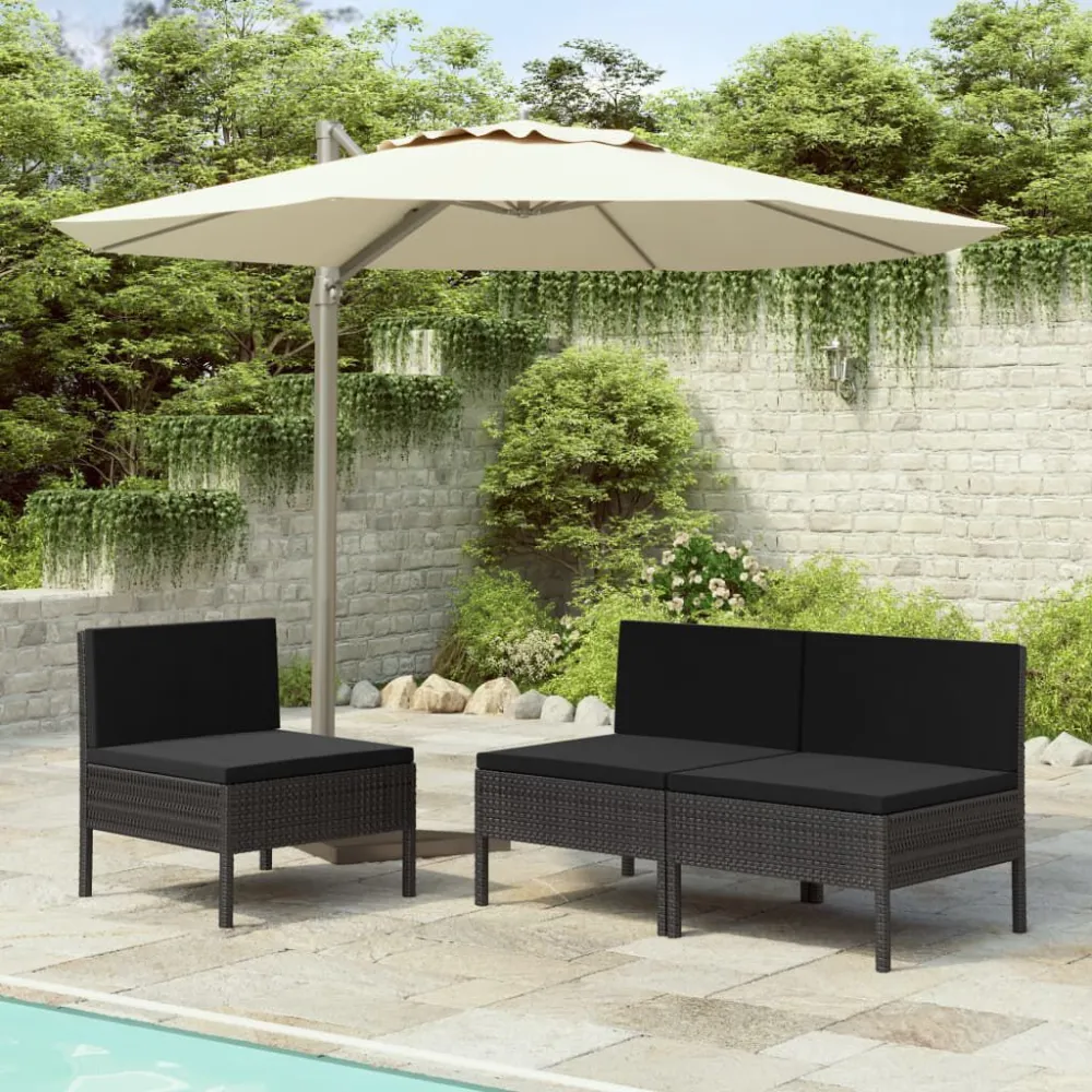 Confortevole Ergonomico Sedie da Giardino 3 pz con Cuscini Polyrattan Nere