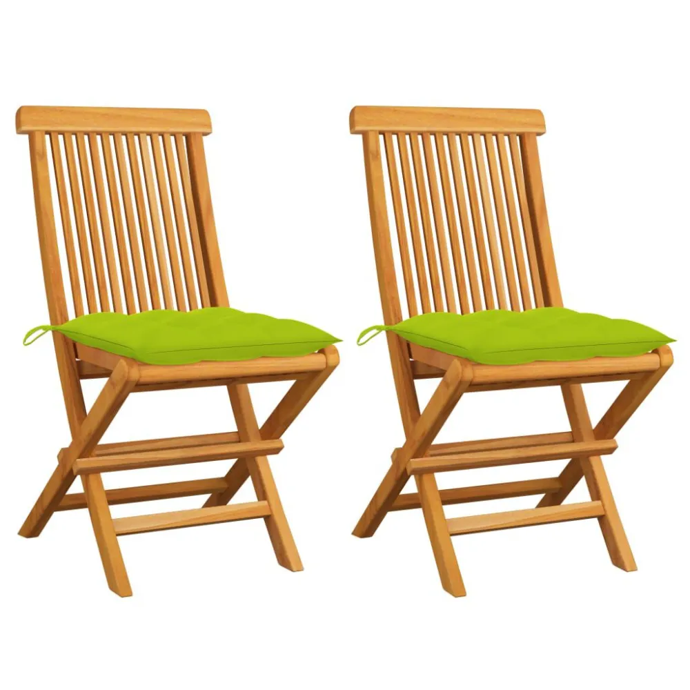 Confortevole Ergonomico Sedie Giardino e Cuscini Verde Brillante 2 pz Massello di Teak