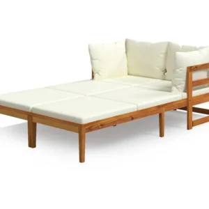 Confortevole Ergonomico Sedie sdraio con cuscini bianco crema, 2 pezzi, massello di acacia