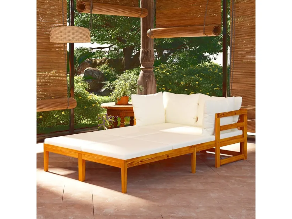 Confortevole Ergonomico Sedie sdraio con cuscini bianco crema, 2 pezzi, massello di acacia