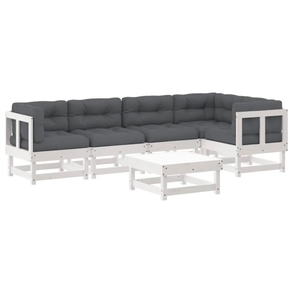 Confortevole Ergonomico Set Divani da Giardino 6pz con Cuscini Legno Massello Bianco