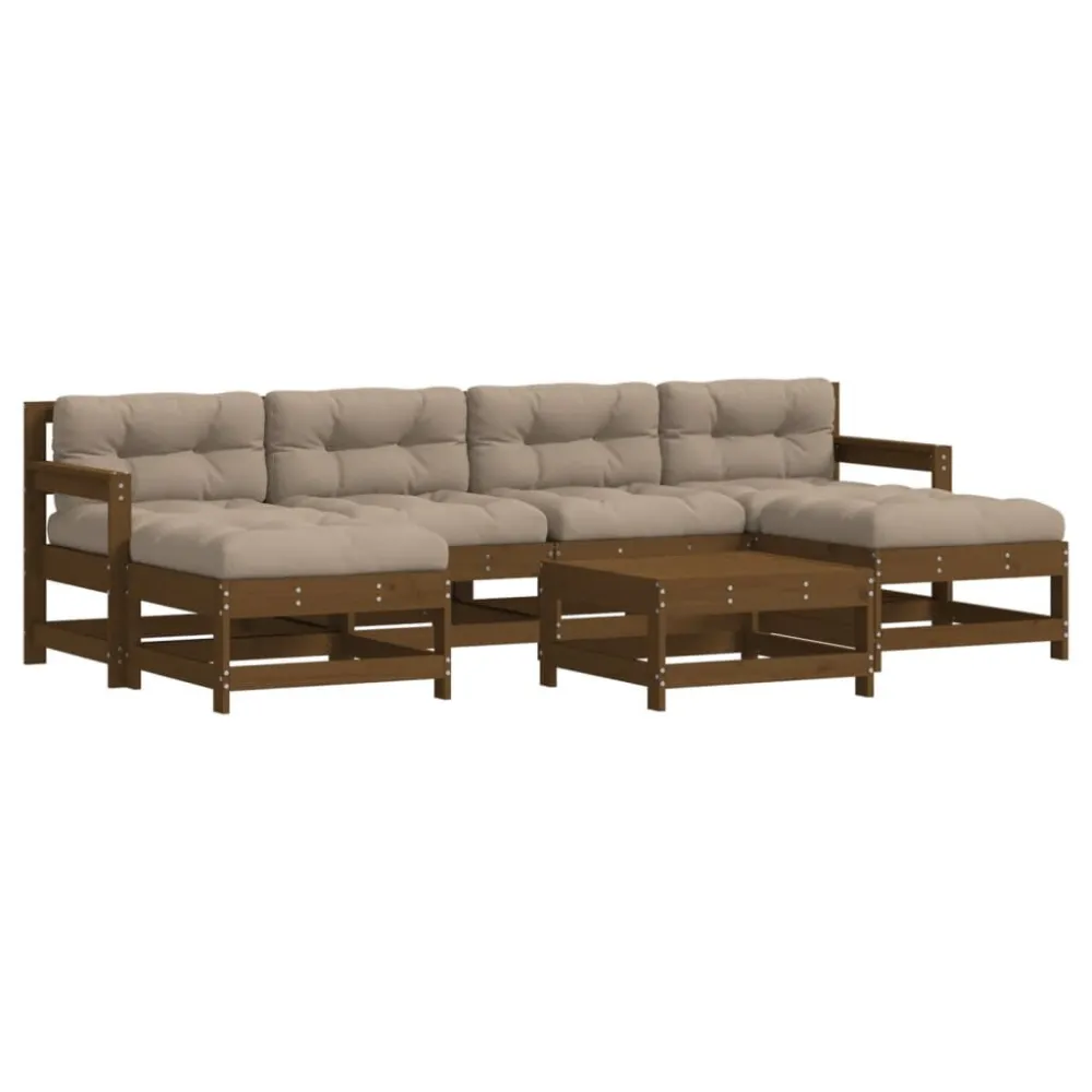 Confortevole Ergonomico Set Divani da Giardino 7 pz con Cuscini Legno Massello ambra