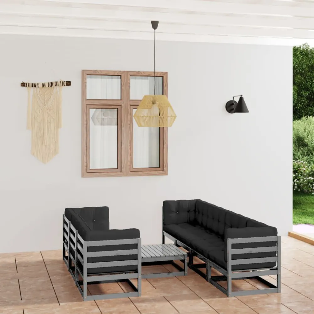 Confortevole Ergonomico Set Divani da Giardino 8 pz con Cuscini Legno Massello Pino