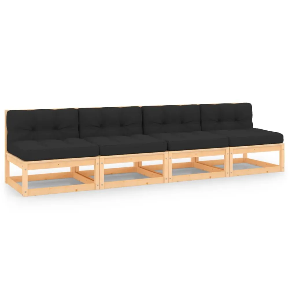 Confortevole Ergonomico Set Divani da Giardino 4 pz con Cuscini Legno Massello Pino