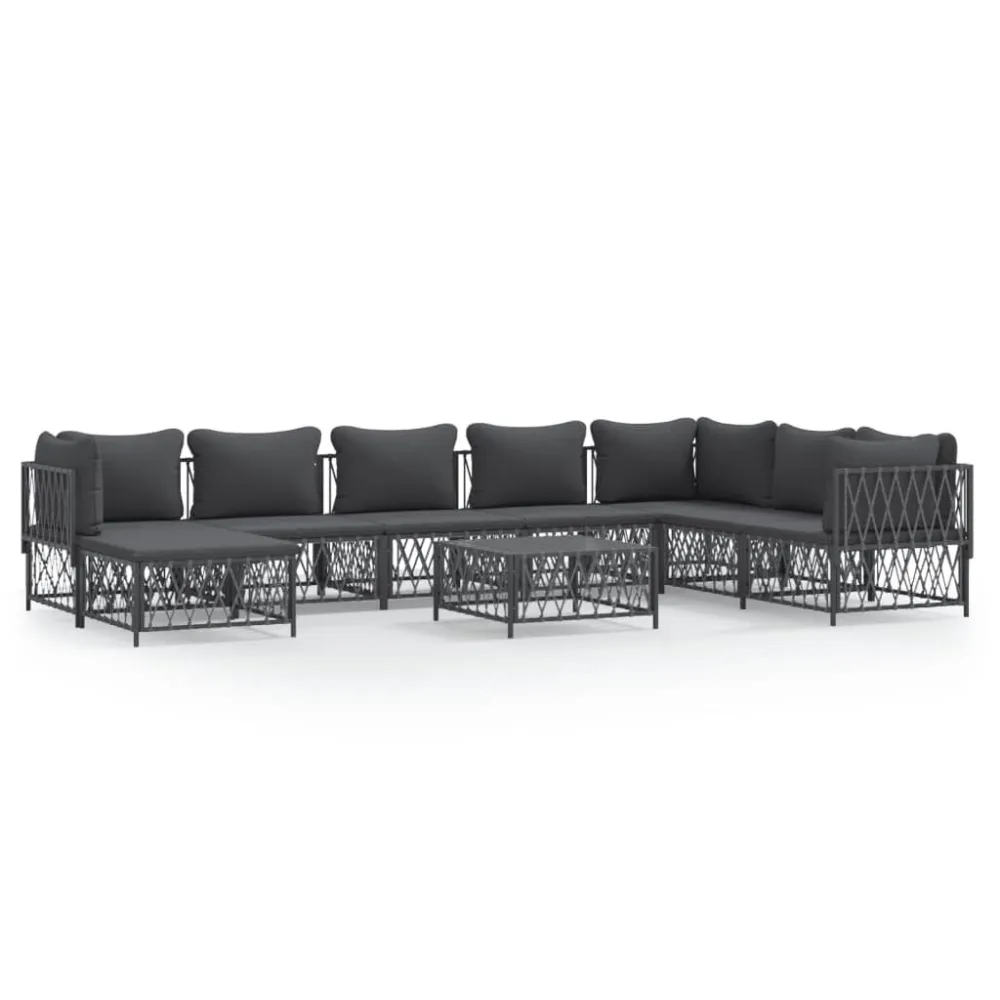 Confortevole Ergonomico Set Divani da Giardino 9 pz con Cuscini Antracite Acciaio