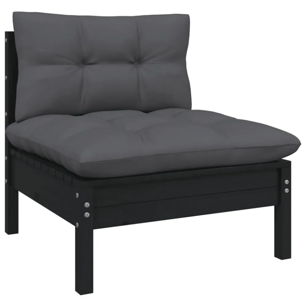 Confortevole Ergonomico Set Divani da Giardino 10 pz con Cuscini Neri Legno di Pino