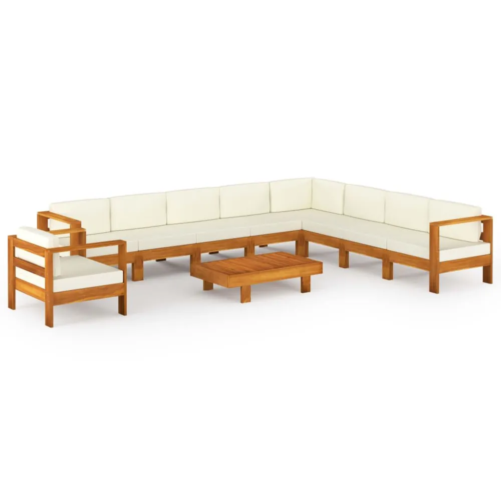 Confortevole Ergonomico Set Divani Giardino 10 pz Cuscini Bianco Crema Legno d'Acacia