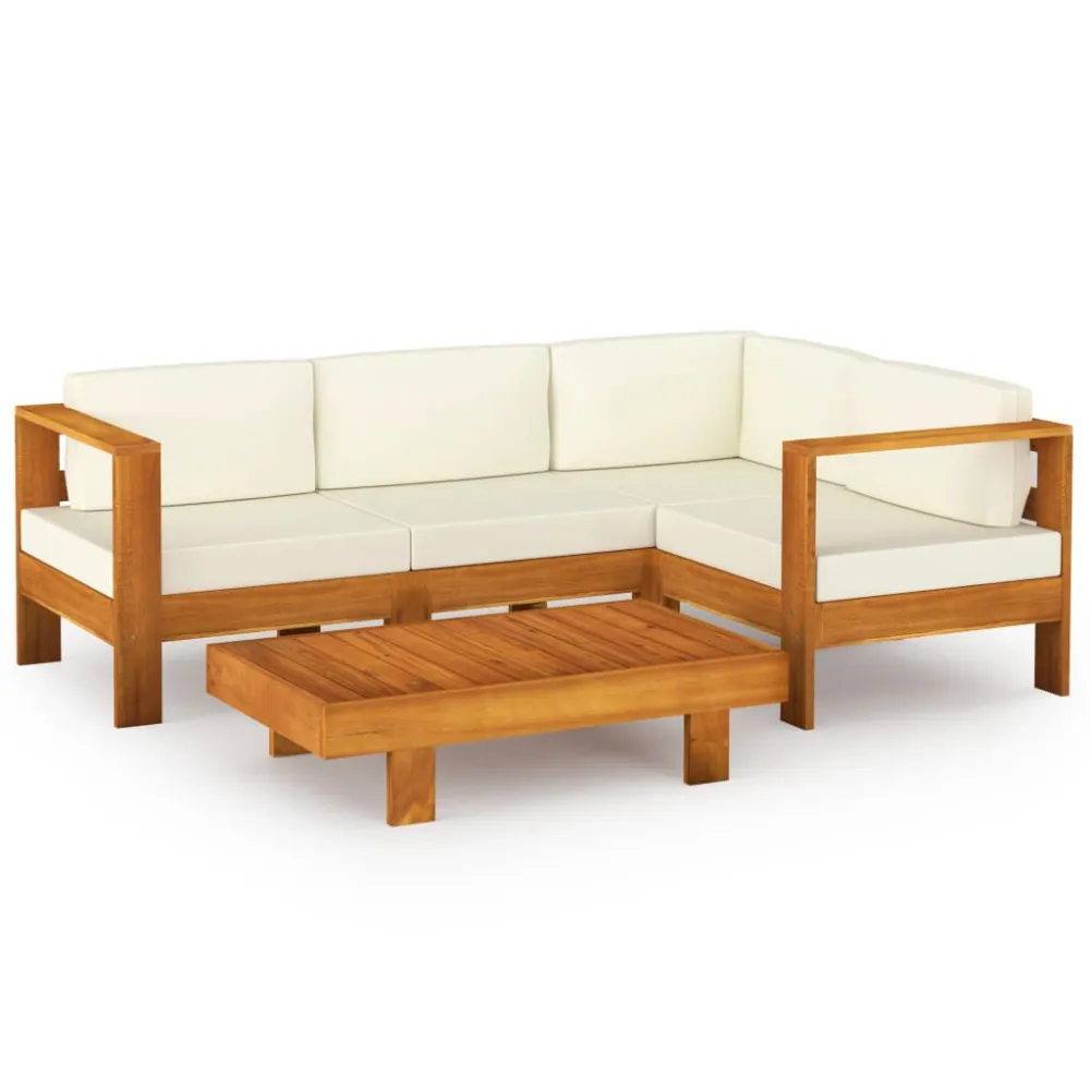 Confortevole Ergonomico Set Divani Giardino 5 pz Cuscini Bianco Crema Legno d'Acacia