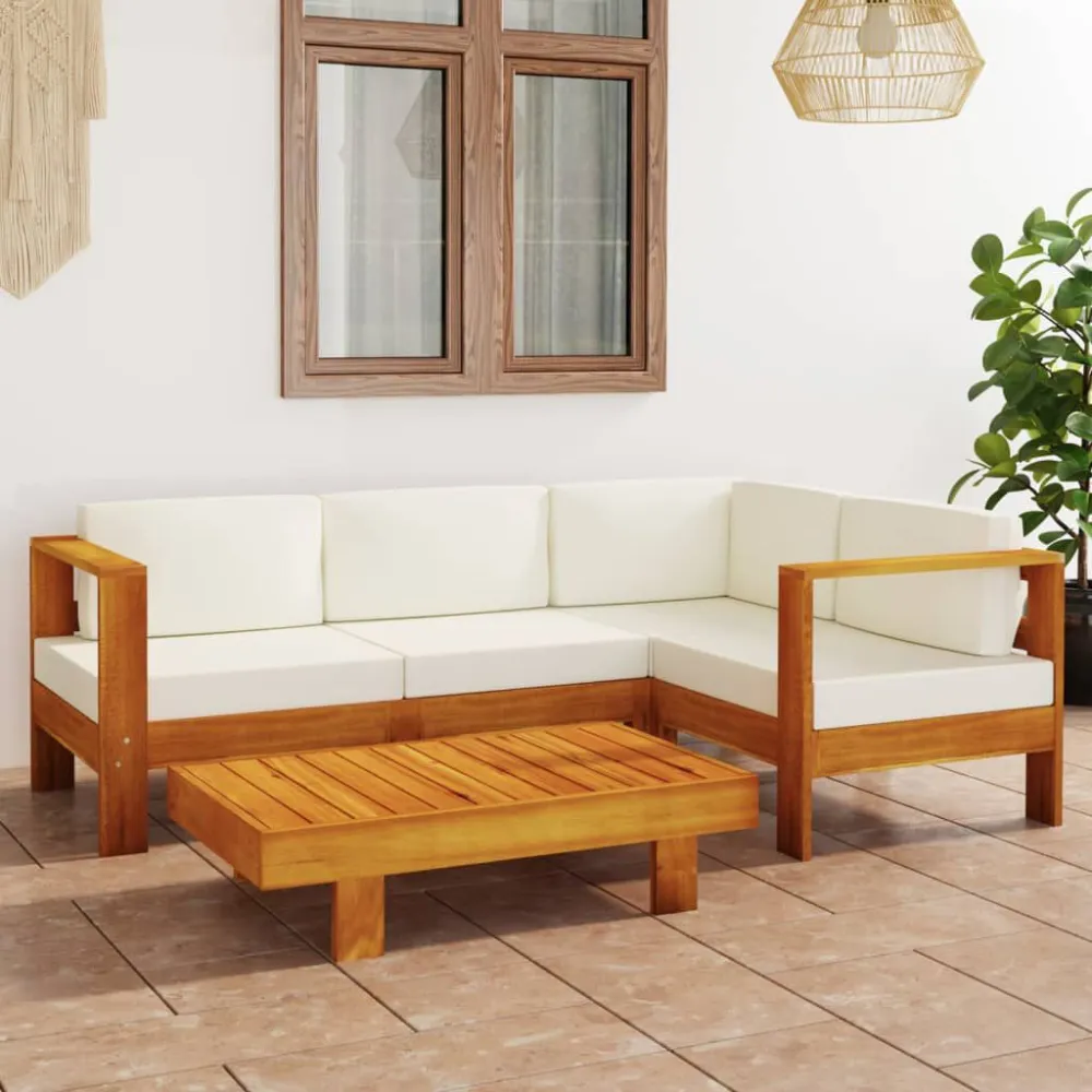Confortevole Ergonomico Set Divani Giardino 5 pz Cuscini Bianco Crema Legno d'Acacia
