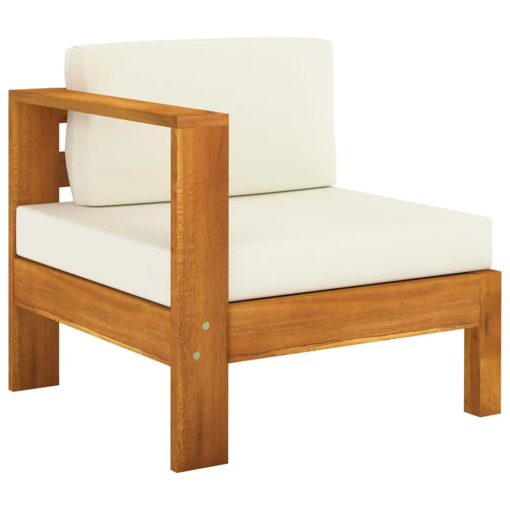 Confortevole Ergonomico Set Divani Giardino 5 pz Cuscini Bianco Crema Legno d'Acacia