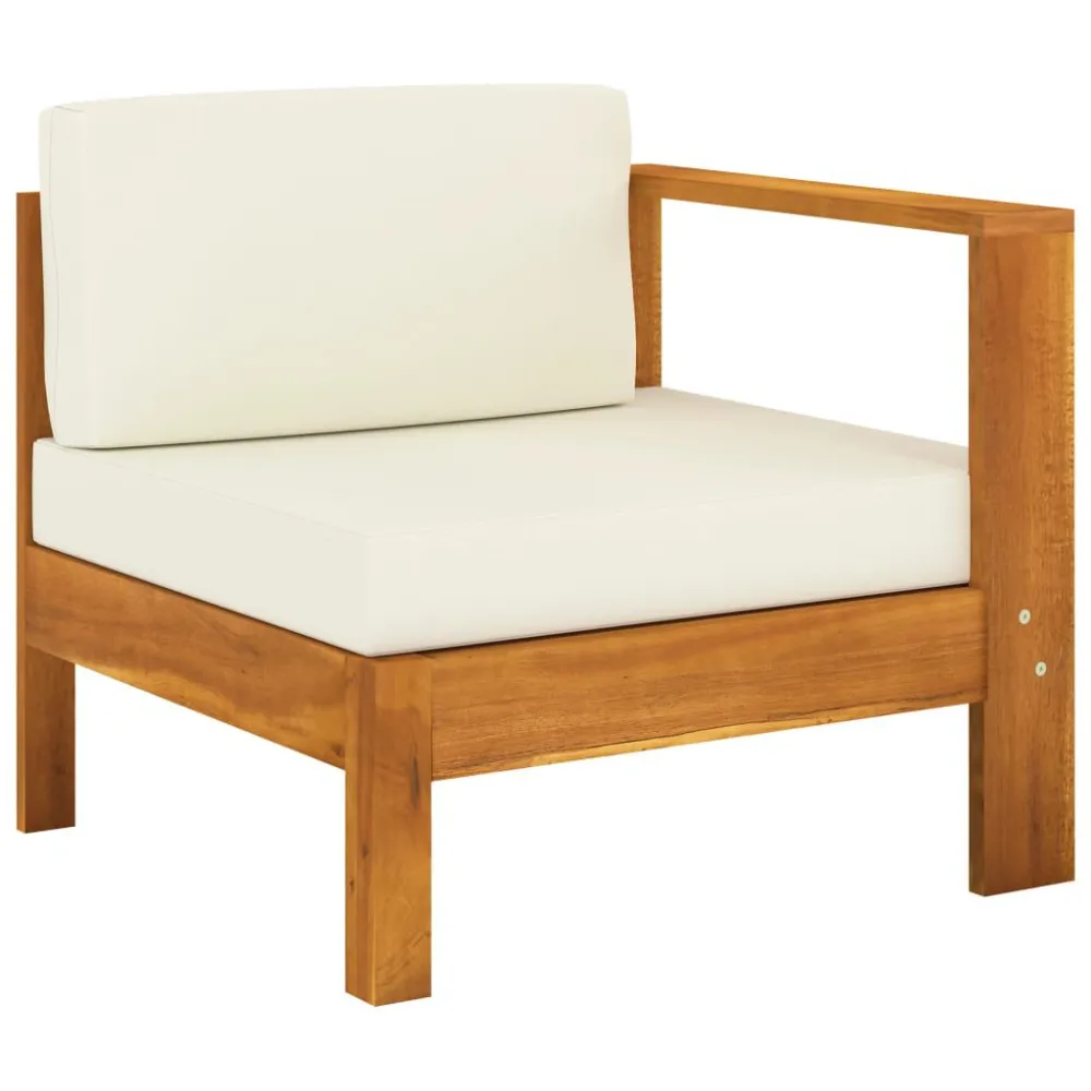 Confortevole Ergonomico Set Divani Giardino 5 pz Cuscini Bianco Crema Legno d'Acacia