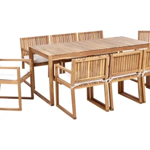 Confortevole Ergonomico Set da giardino legno di acacia 8 posti con cuscini bianco macchiato SASSARI II