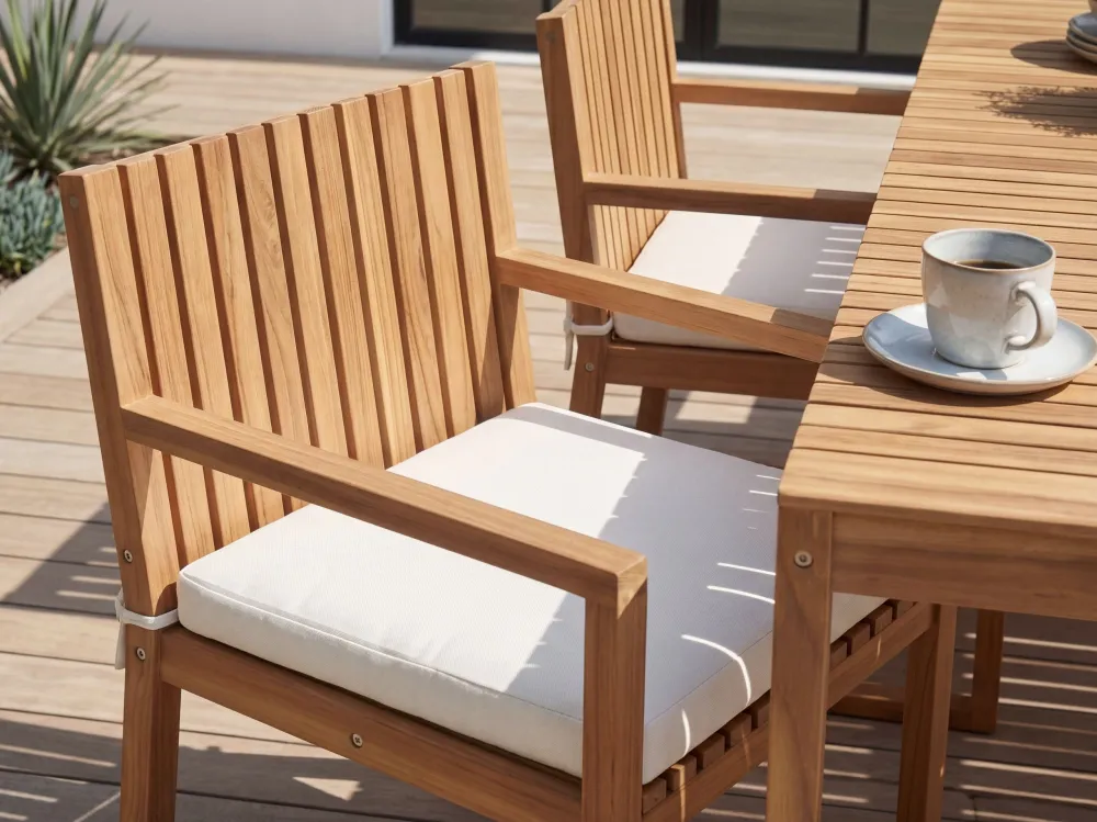 Confortevole Ergonomico Set da giardino legno di acacia 8 posti con cuscini bianco macchiato SASSARI II