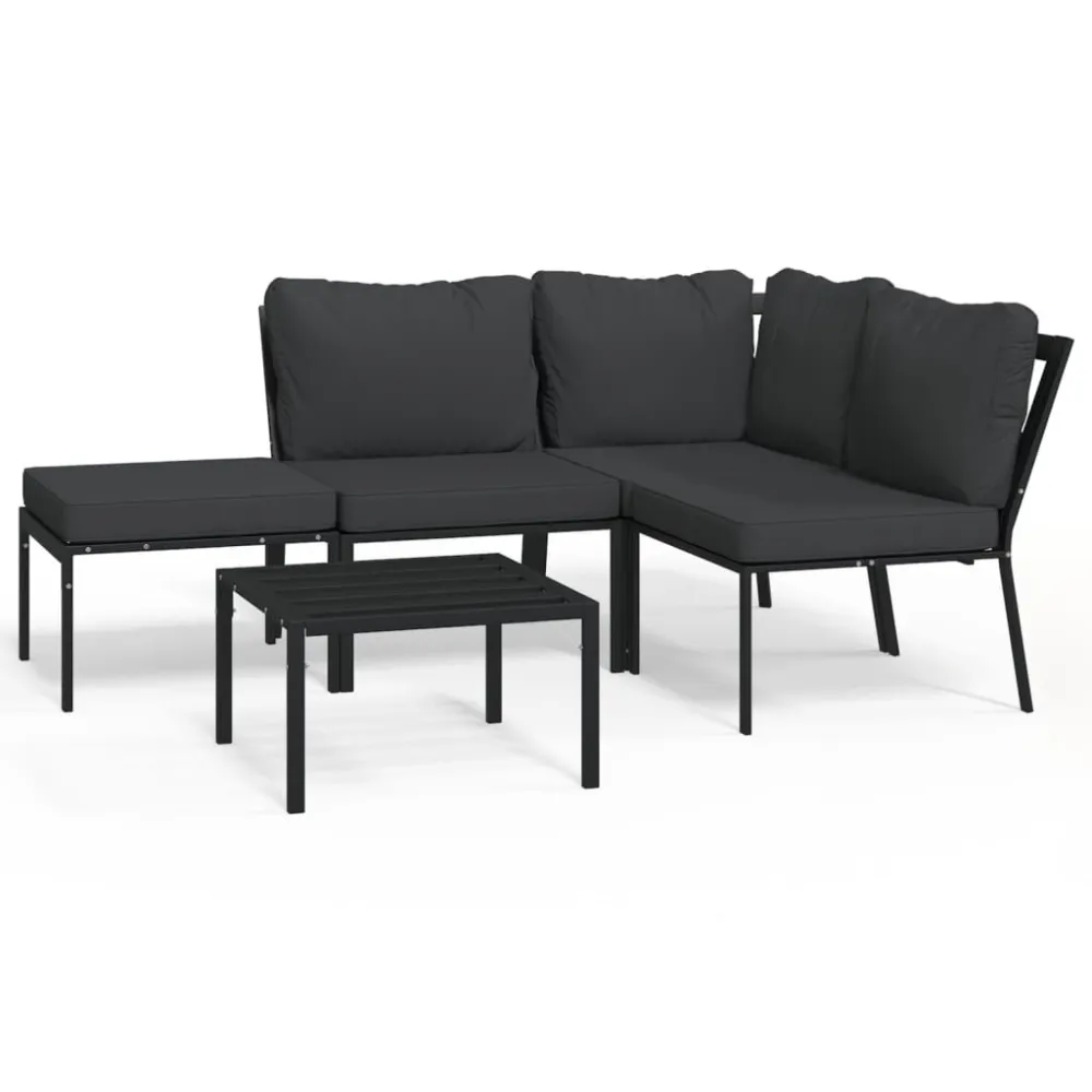 Confortevole Ergonomico Set Salotto da Giardino 5pz con Cuscini Grigi Acciaio