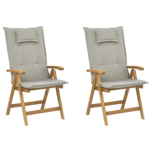 Confortevole Ergonomico Set di 2 sedie da giardino con cuscini JAVA Legno d'acacia Tortora