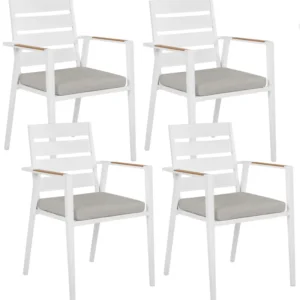 Confortevole Ergonomico Set di 4 sedie da giardino con cuscini TAVIANO Metallo Grigio