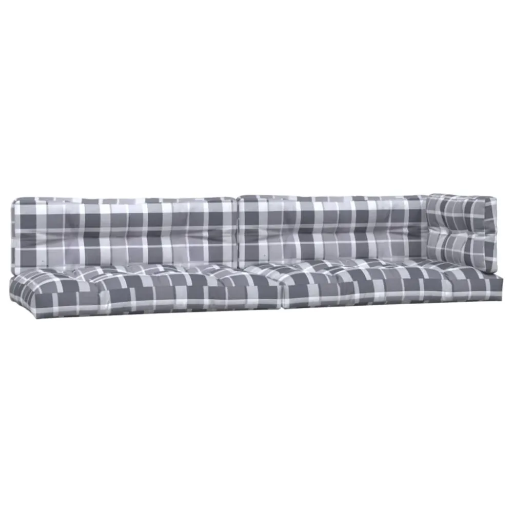 Cuscini per Pallet 5 pz Grigi Quadri Tessuto con Cuscino Estraibile