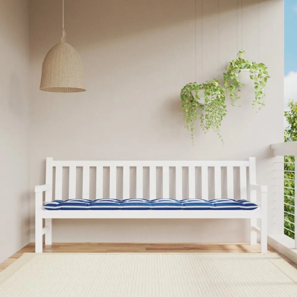 Cuscino Panca Giardino Righe Bianche e Blu 200x50x7 cm Tessuto | Pieghevole e Leggera