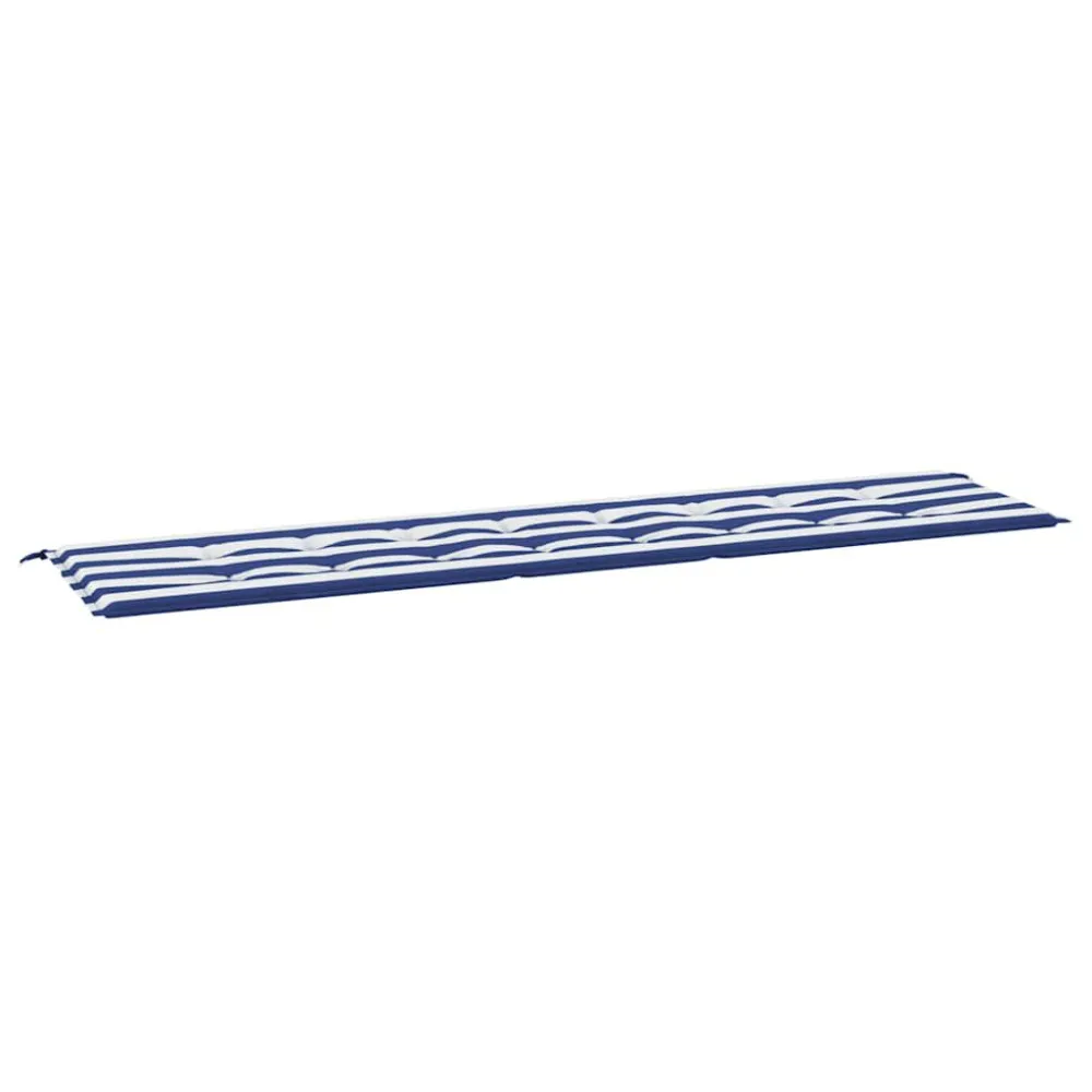 Cuscino Panca Giardino Righe Bianche e Blu 200x50x3 cm Tessuto Legno Massello