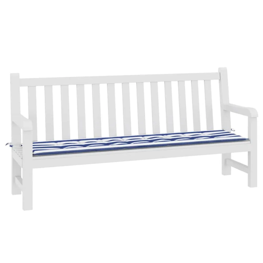 Cuscino Panca Giardino Righe Bianche e Blu 200x50x3 cm Tessuto Legno Massello