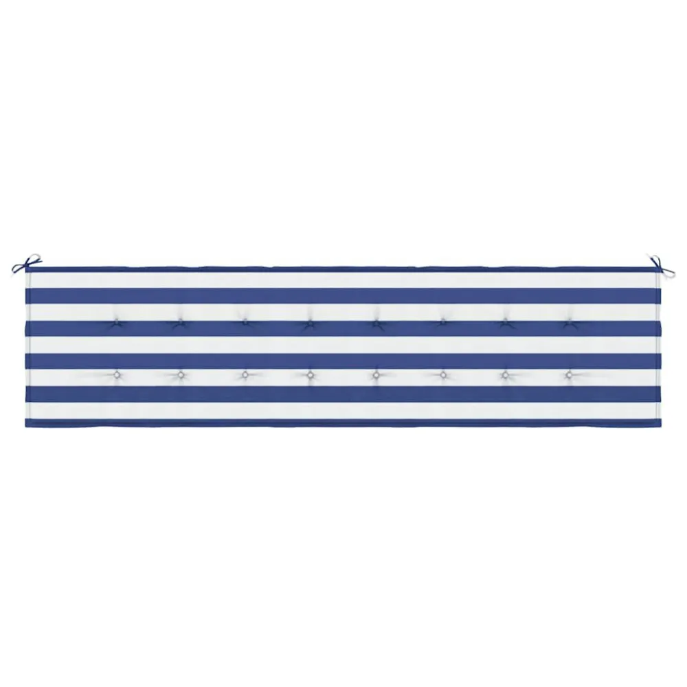 Cuscino Panca Giardino Righe Bianche e Blu 200x50x3 cm Tessuto Legno Massello