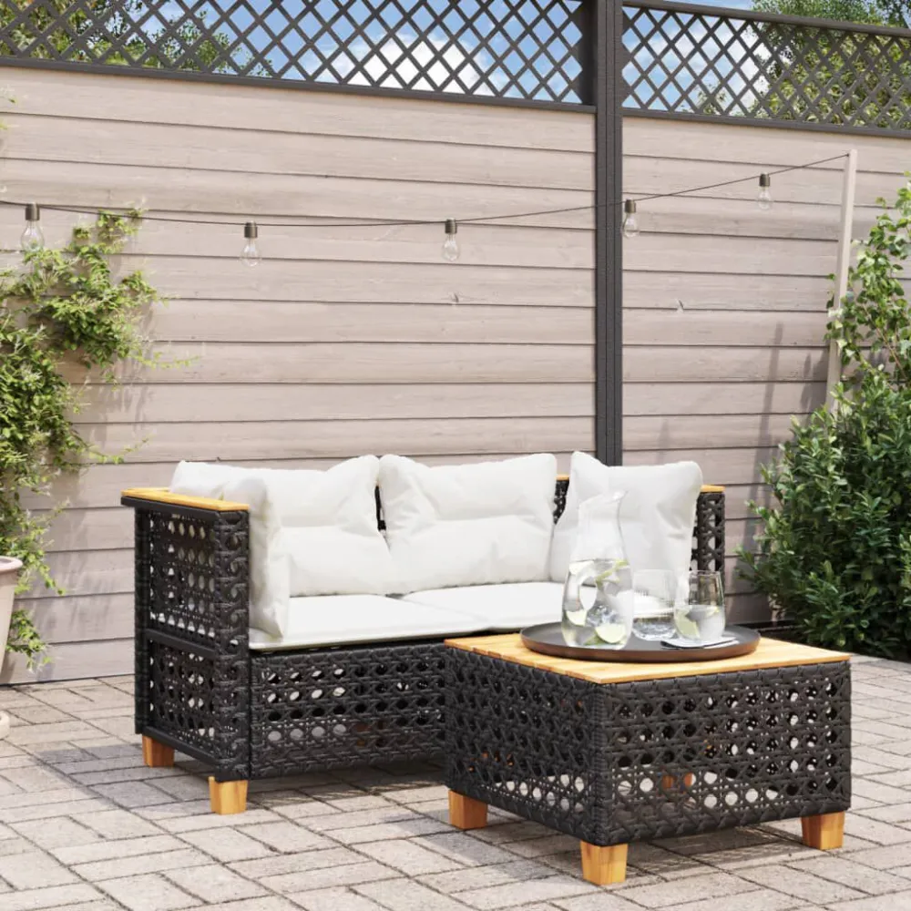 Design Esclusivo Divani Angolari da Giardino con Cuscini 2pz Polyrattan Nero