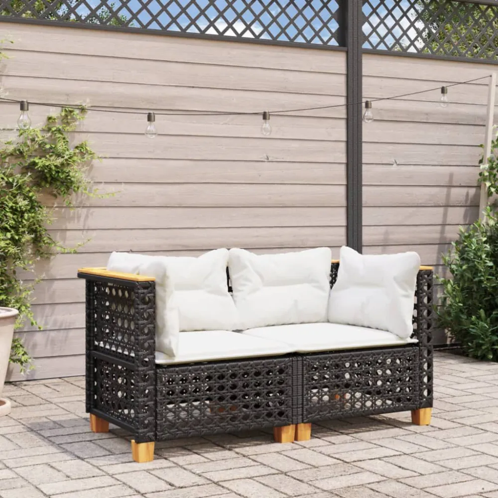 Design Esclusivo Divani Angolari da Giardino con Cuscini 2pz Polyrattan Nero