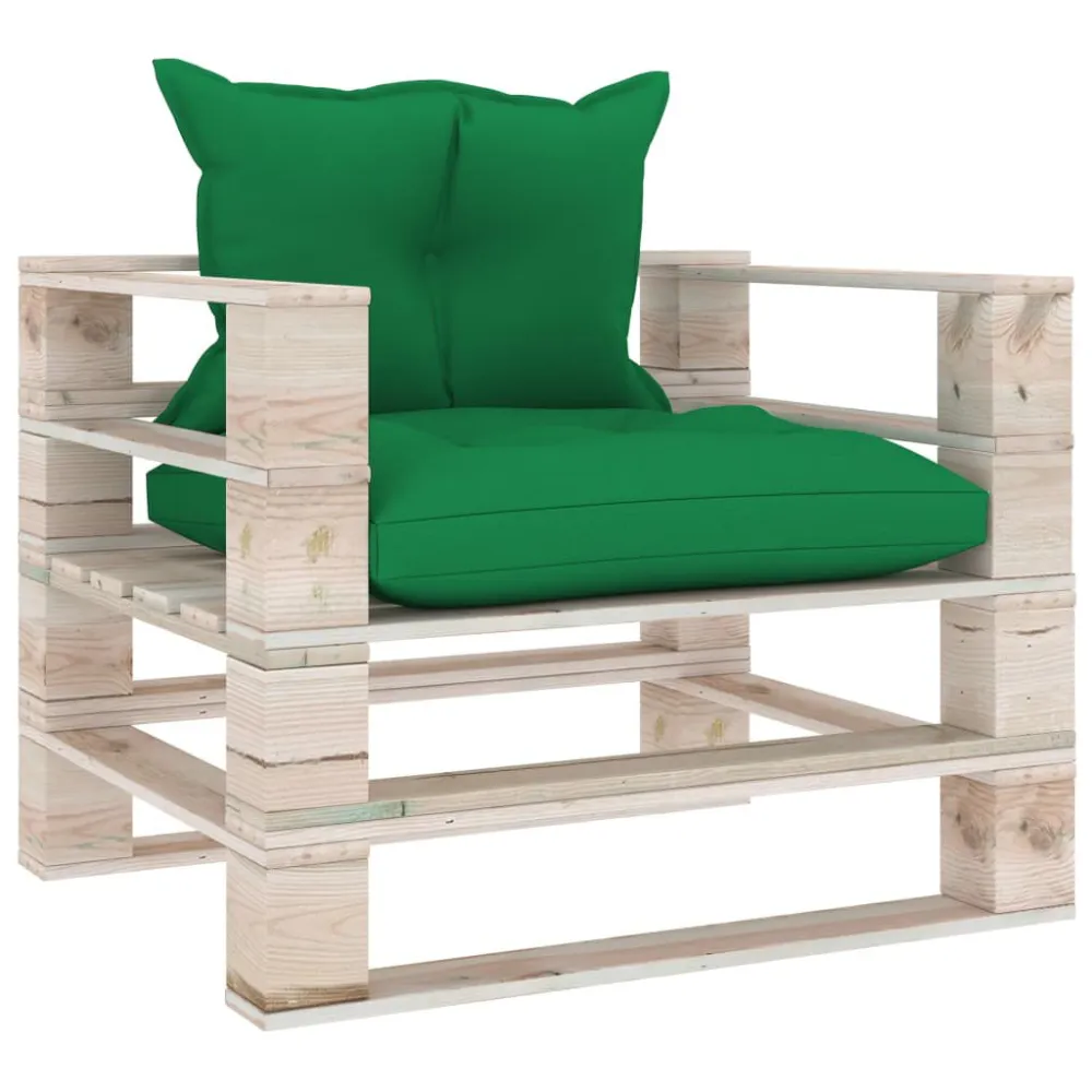 Design Esclusivo Poltrona da Giardino Pallet con Cuscini Verdi Legno di Pino