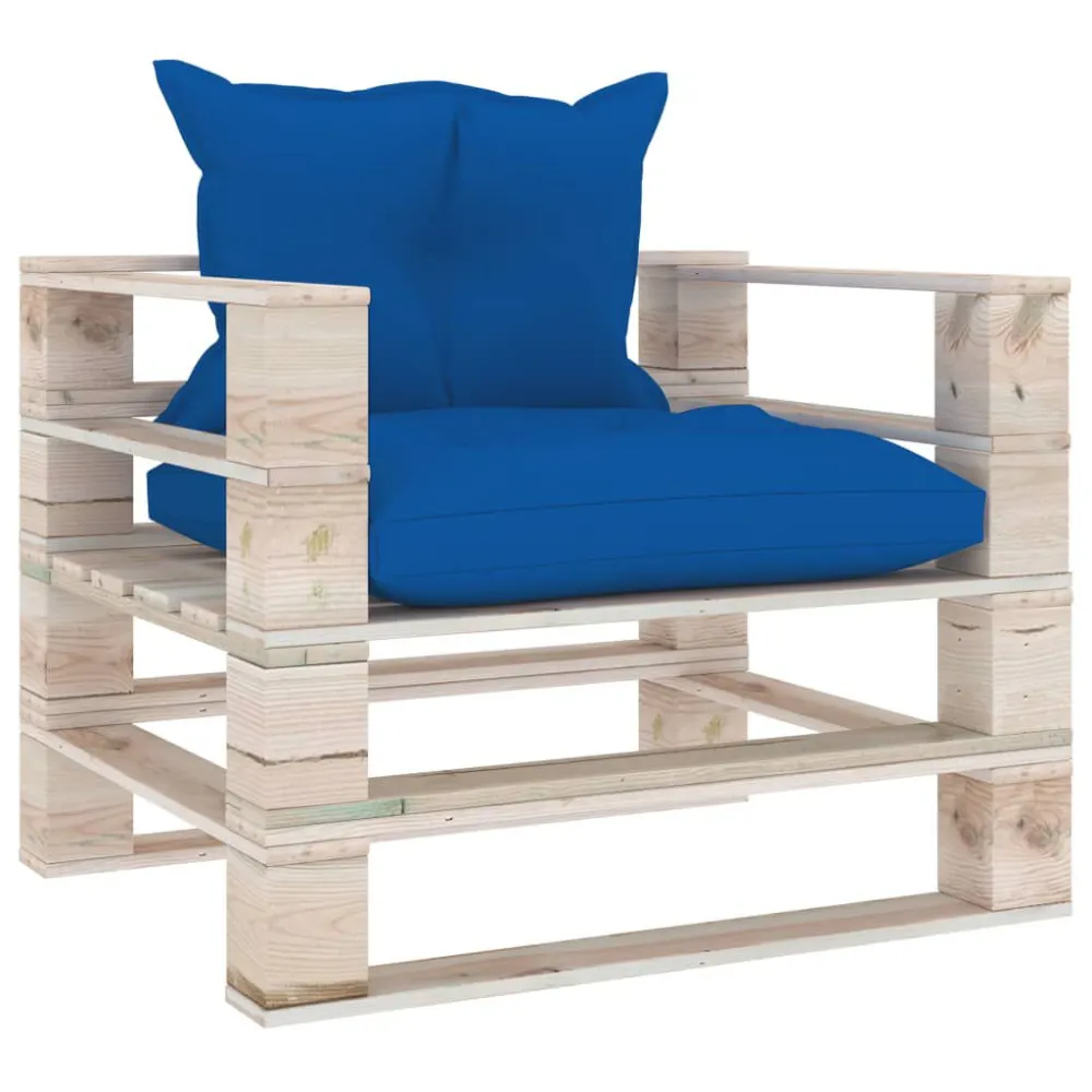 Design Esclusivo Poltrona da Giardino Pallet con Cuscini Blu Reale Legno di Pino