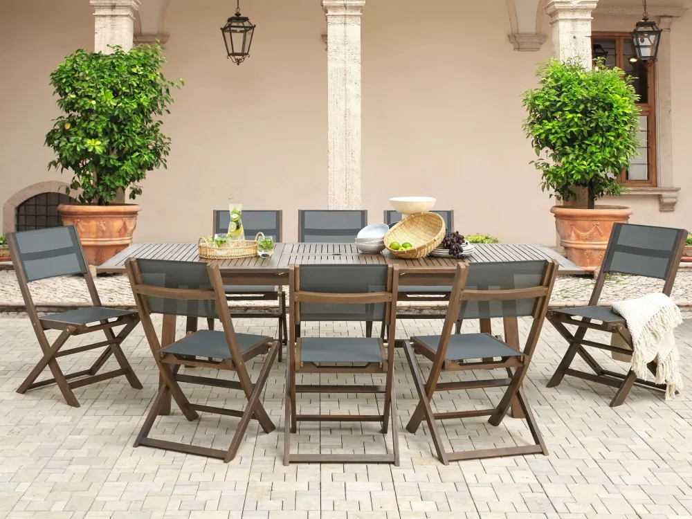 Design Esclusivo 8 Seater Acacia Garden Dining Set Dark Wood CESANA