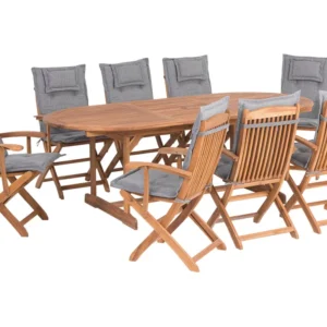 Design Esclusivo 8 Seater Acacia Wood Garden Dining Set Grey Cushions MAUI