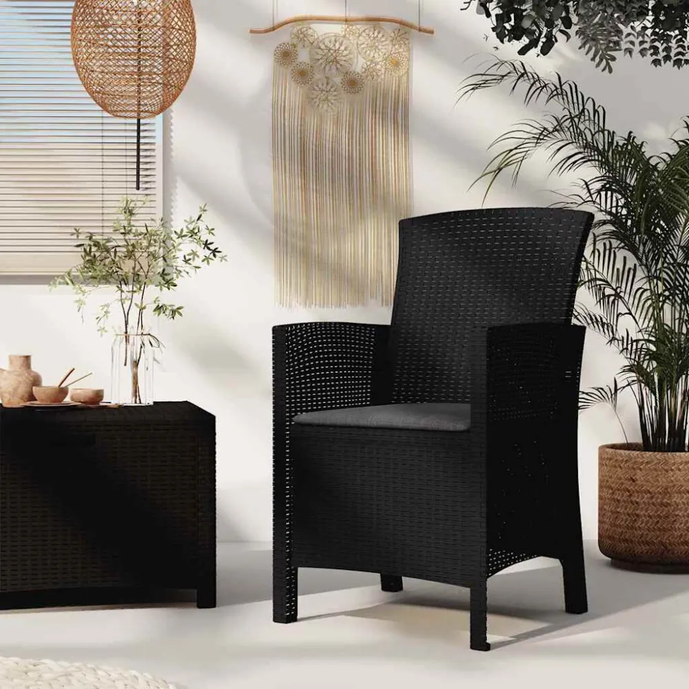 Design Esclusivo Sedia da Giardino con Cuscino Rattan PP Grafite