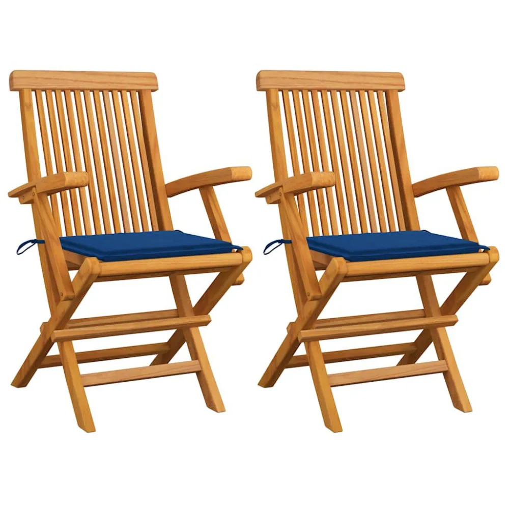 Design Esclusivo Sedie da Giardino con Cuscini Blu Reale 2pz Legno Massello Teak
