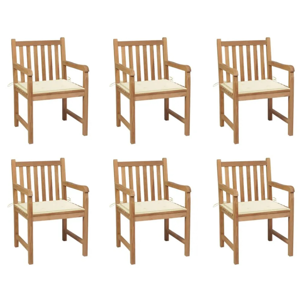Design Esclusivo Sedie da Giardino 6 pz con Cuscini Crema Massello di Teak
