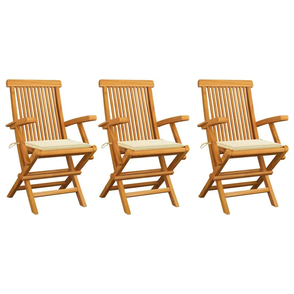 Design Esclusivo Sedie da Giardino con Cuscini Crema 3 pz Legno Massello di Teak
