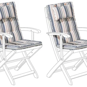 Design Esclusivo Set di 2 cuscini da seduta/schienale da esterno strisce blu-beige MAUI