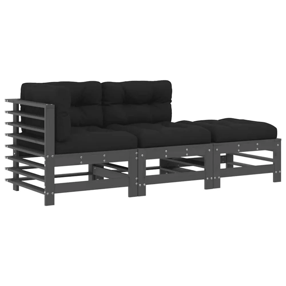 Design Esclusivo Set Divani da Giardino 3pz con Cuscini Legno Massello Grigio