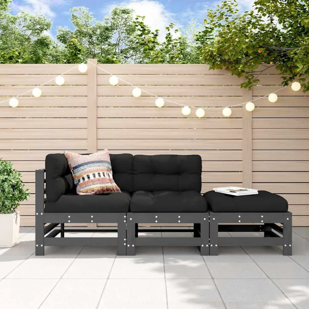 Design Esclusivo Set Divani da Giardino 3pz con Cuscini Legno Massello Grigio