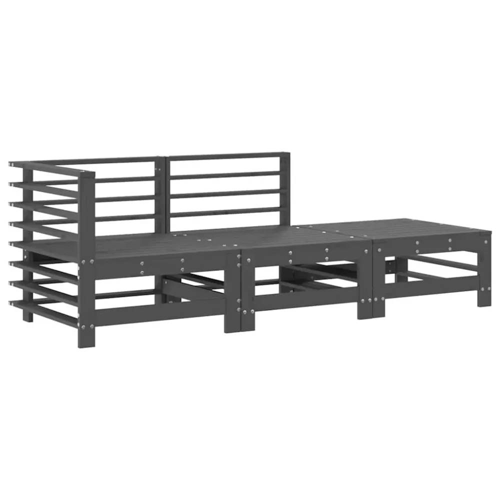 Design Esclusivo Set Divani da Giardino 3pz con Cuscini Legno Massello Grigio