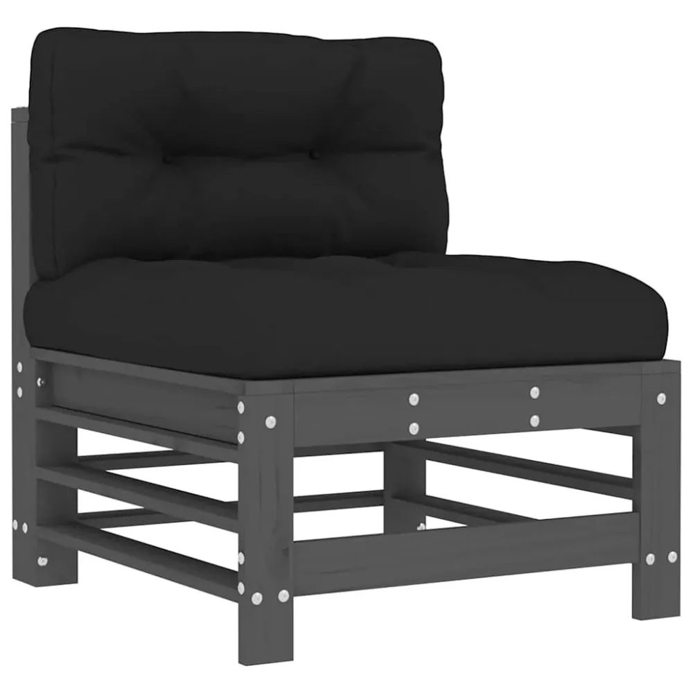 Design Esclusivo Set Divani da Giardino 3pz con Cuscini Legno Massello Grigio