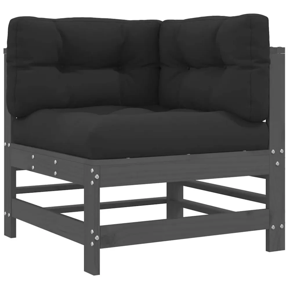 Design Esclusivo Set Divani da Giardino 3pz con Cuscini Legno Massello Grigio