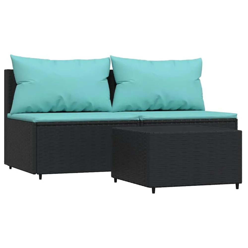 Design Esclusivo Set Divani da Giardino 3 pz con Cuscini Nero Polyrattan