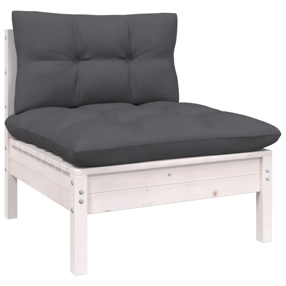 Design Esclusivo Set Divani da Giardino 7 pz con Cuscini Bianchi Legno di Pino