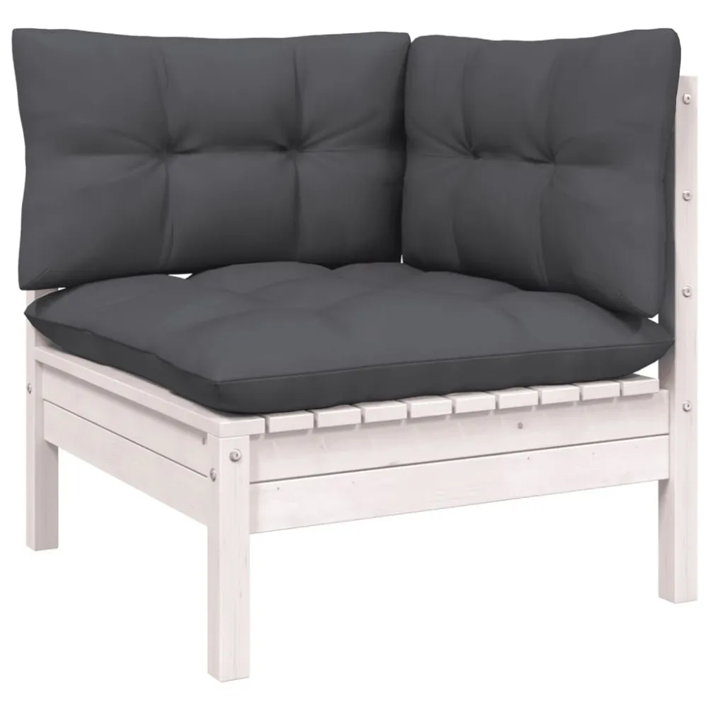 Design Esclusivo Set Divani da Giardino 7 pz con Cuscini Bianchi Legno di Pino