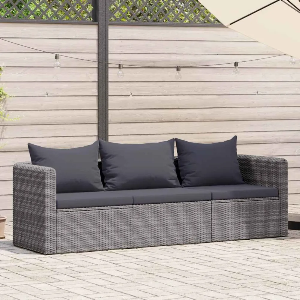 Design Esclusivo Set Divani da Giardino 3 pz con Cuscini Grigio Polyrattan