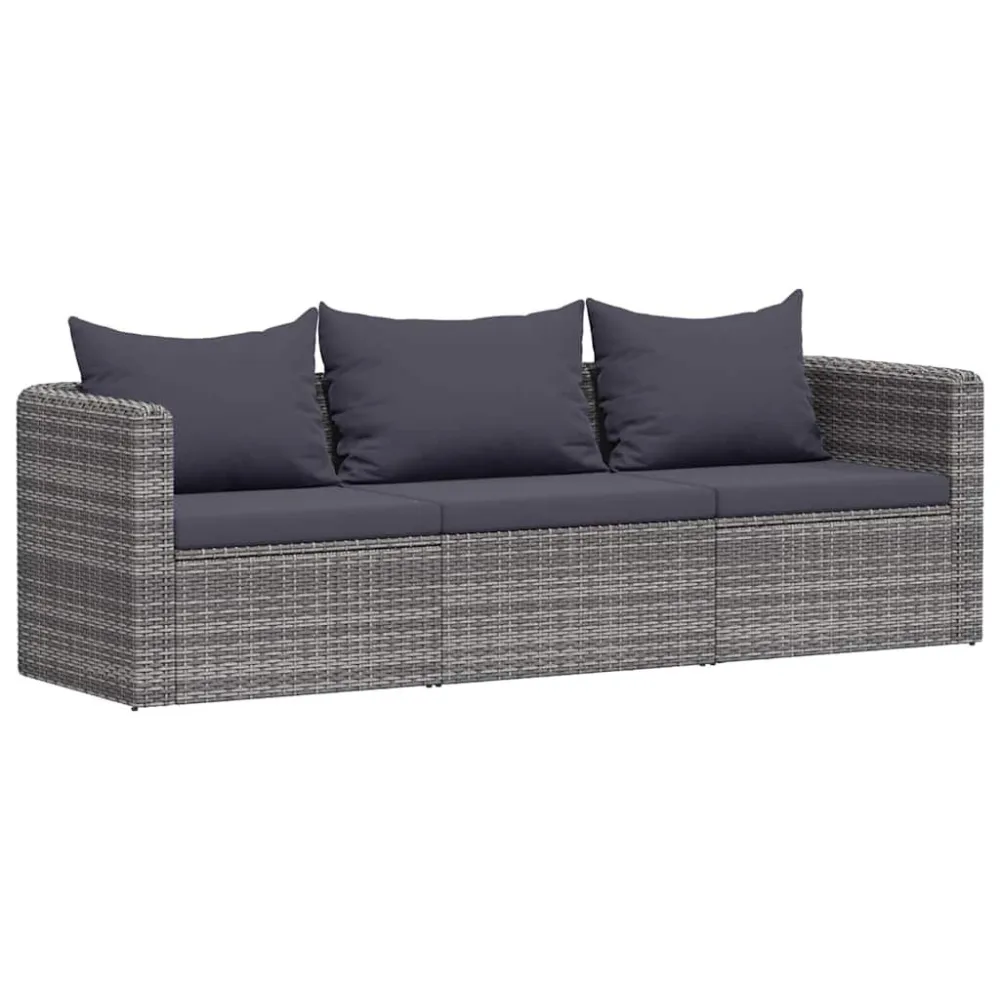 Design Esclusivo Set Divani da Giardino 3 pz con Cuscini Grigio Polyrattan